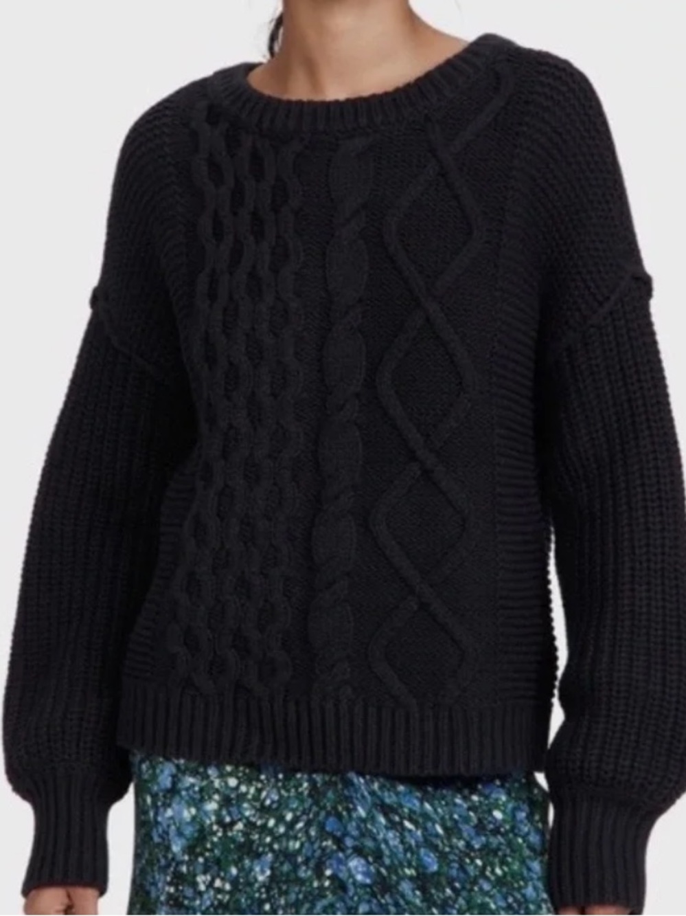 Free People Chunky Cable Knit Crew Sweater - Black